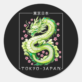 Sticker Rond Japon Dragon Tokyo Japon 80s Asiatique Mythique An