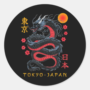 Sticker Rond Japon Dragon Tokyo Japon 80s Asiatique Mythique An