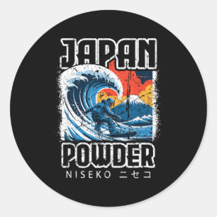 Sticker Rond Japon hokusai snowboard niseko japonais katakan