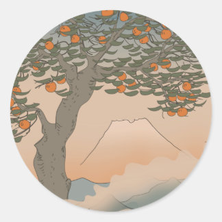 Sticker Rond Japon Orange arbre dans la brume Géant Café Mug