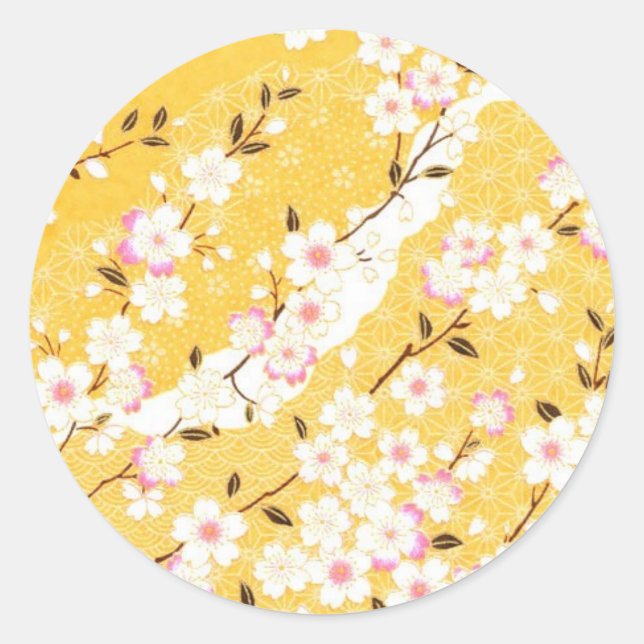 Sticker Rond Japon, Sakura, Kimono, Origami, Chiyogami, Fleur, (Devant)