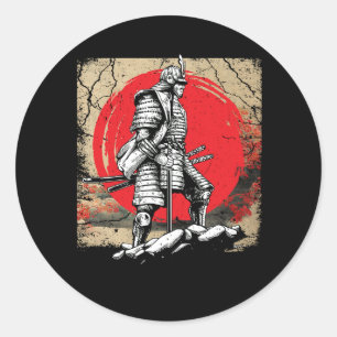 Sticker Rond Japonais Art Samurai Vintage Fighter Retro Martial