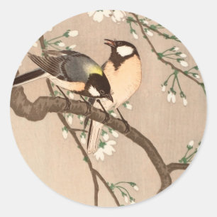 Sticker Rond Japonais Asiatique Koson Bird Chickadee Songbird