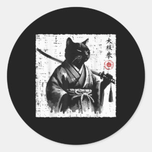 Sticker Rond Japonais Chat Samurai Tai Chi Ninja Art Hommes gar