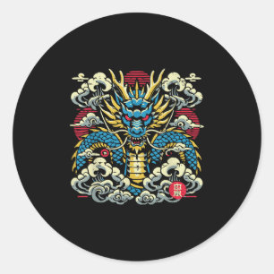 Sticker Rond Japonais Dragon Visage Nuages Vintage Anime Hommes
