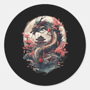 Sticker Rond Japonais esthétique Dragon japonais Art japonais T
