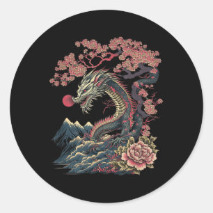 Sticker Rond Japonais esthétique Dragon japonais Art japonais T