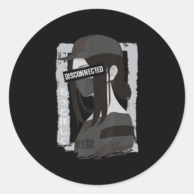 Sticker Rond Japonais esthétique Vaporwave déconnecté Anime Gi (Devant)