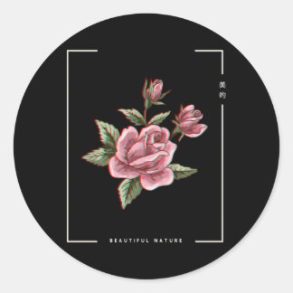 Sticker Rond Japonais esthétique Vaporwave Nature Flower Glitch