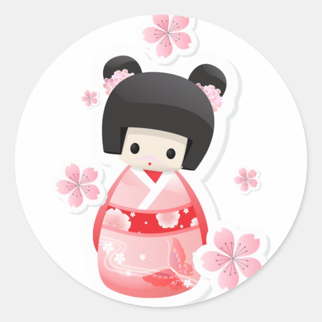 Sticker Rond Japonais Geisha Doll - série buns (Devant)