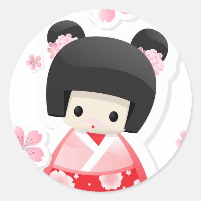 Sticker Rond Japonais Geisha Doll - série buns (Devant)