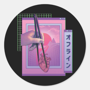 Sticker Rond Japonais Hors Ligne Vaporwave Esthétique Triste C