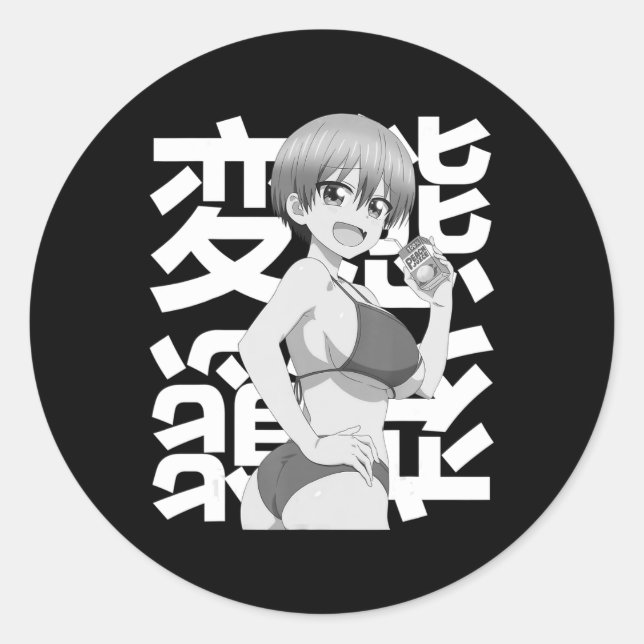 Sticker Rond Japonais Kawaii été Anime Lewd Waifu été (Devant)