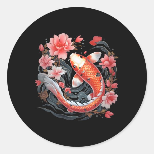 Sticker Rond Japonais Koi Fish Nishikigoi Fish Blackboard (Devant)