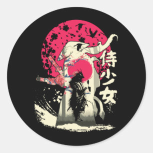 Sticker Rond Japonais mort Samurai Guerrier Japon Swordsman