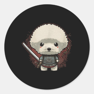 Sticker Rond Japonais Samurai Chien Tattoo, Vintage Kawaii Ninj