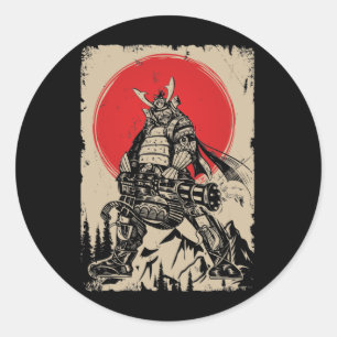 Sticker Rond Japonais Samurai Guerrier avec pistolet