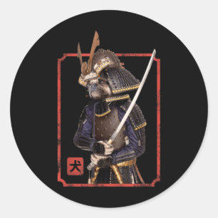 Sticker Rond Japonais Samurai Ninja Carlin Amoureux des chiens 