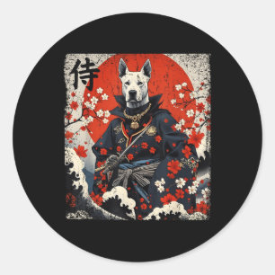 Sticker Rond Japonais Samurai Pitbull Tattoo Kawaii Ukiyo-e Nin