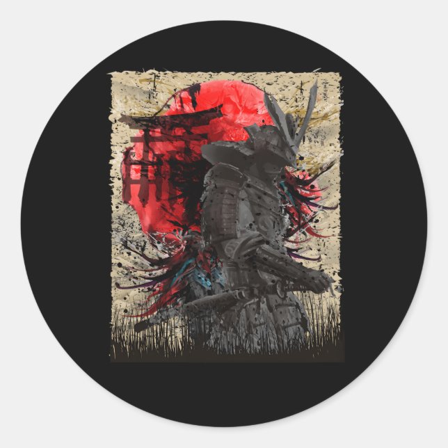 Sticker Rond Japonais Samurai Warrior (Devant)