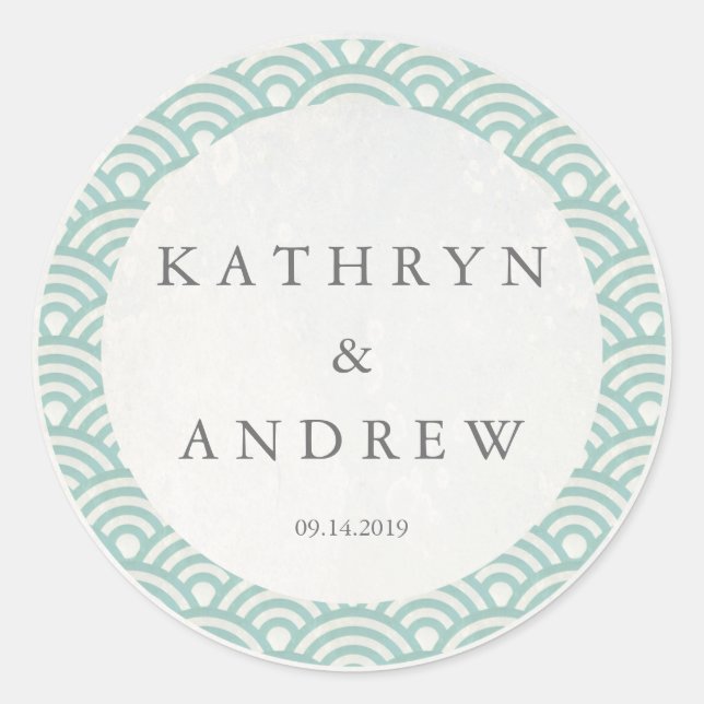 Sticker Rond Japonais Seigaiha Vague des noms personnalisés + M (Devant)