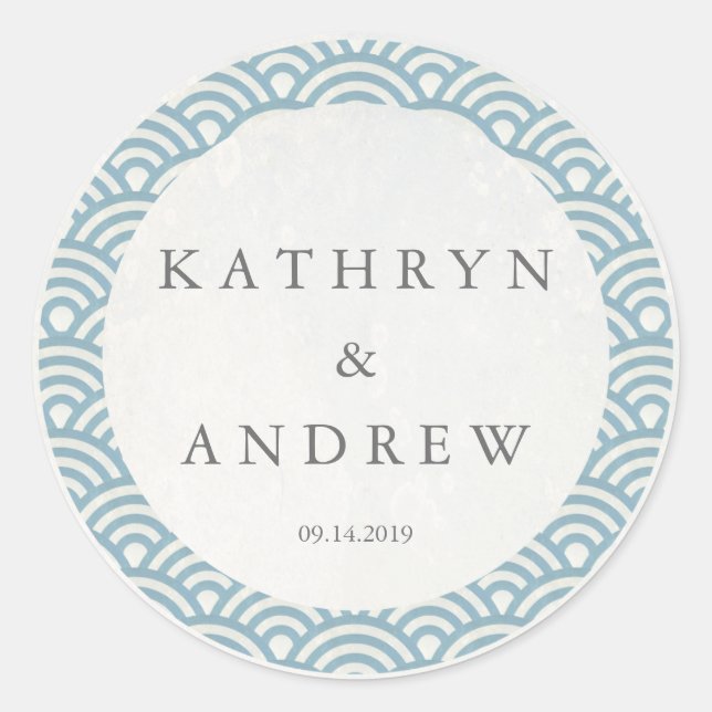 Sticker Rond Japonais Seigaiha Vague des noms personnalisés + M (Devant)