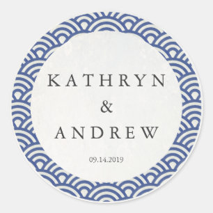 Sticker Rond Japonais Seigaiha Vague des noms personnalisés + M