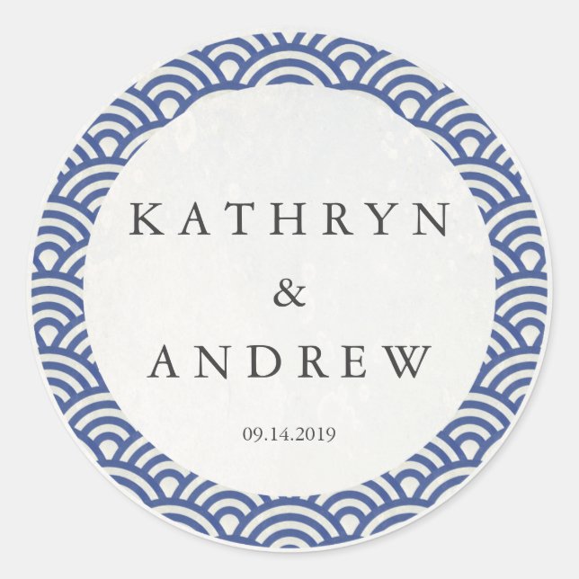 Sticker Rond Japonais Seigaiha Vague des noms personnalisés + M (Devant)