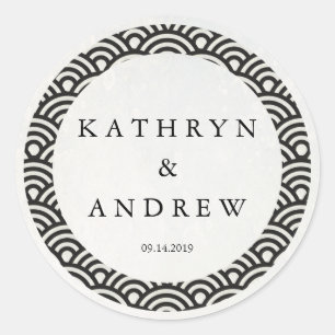 Sticker Rond Japonais Seigaiha Vague des noms personnalisés + M