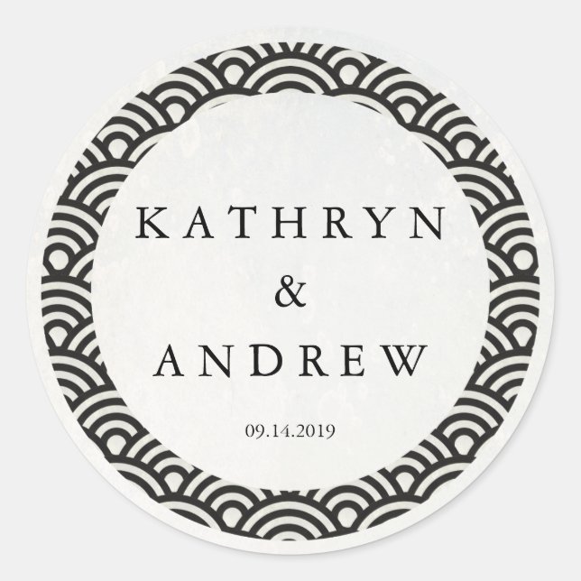 Sticker Rond Japonais Seigaiha Vague des noms personnalisés + M (Devant)