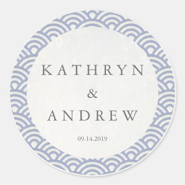 Sticker Rond Japonais Seigaiha Vague des noms personnalisés + M (Devant)