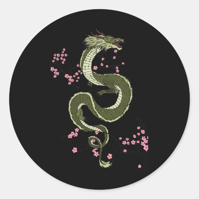 Sticker Rond Japonais Tokyo Dragon asiatique style 80's rétro 3 (Devant)