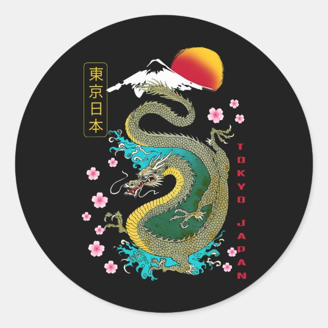 Sticker Rond japonais Tokyo Dragon asiatique style 80's rétro 3 (Devant)