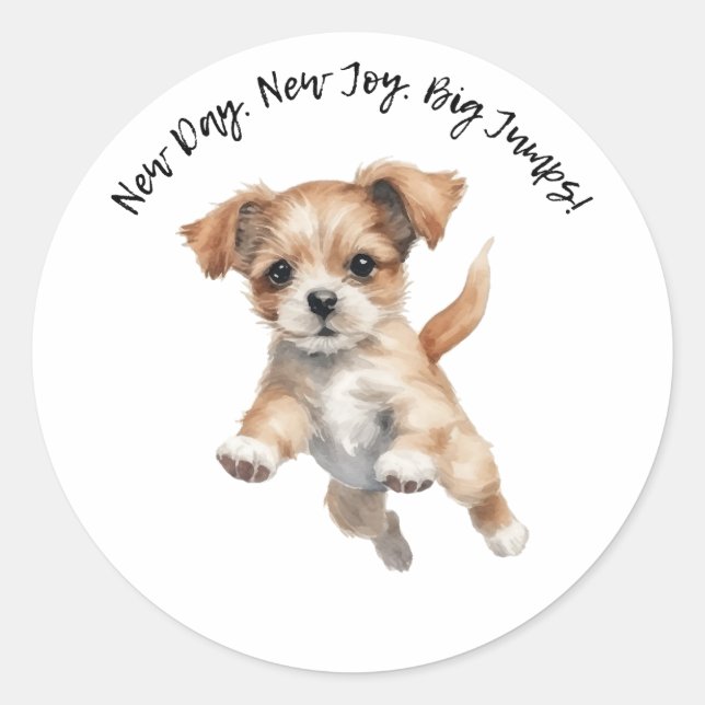 Sticker Rond Jappy Jumping Chig Art - New Day Positive Gift (Devant)
