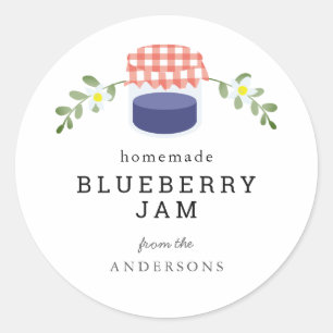 Sticker Rond Jar à confiture de bleuet maison Blanc floral