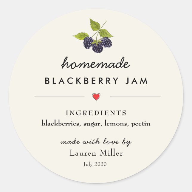 Sticker Rond Jar de confiture Blackberry fait maison (Devant)