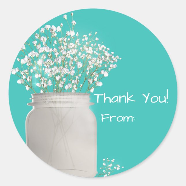 Sticker Rond Jar Mason Turquoise pour Baby Shower & Babys Breat (Devant)