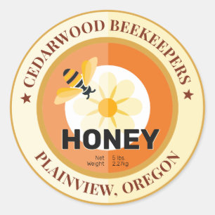 Sticker Rond Jar moderne d'abeille et de fleur d'ambre de miel