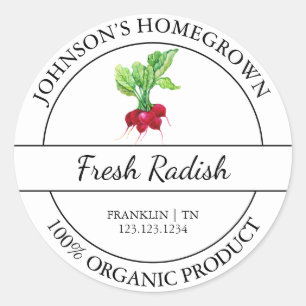 Sticker Rond Jardin à la maison Fresque Organic Radish Étiquett