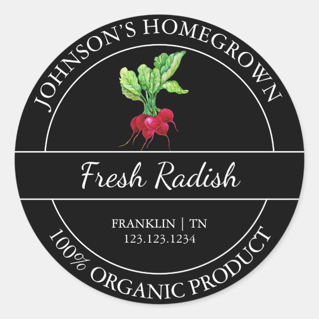 Sticker Rond Jardin à la maison Fresque Organic Radish Étiquett (Devant)