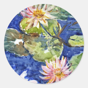 Sticker Rond Jardin aquatique en aquarelle