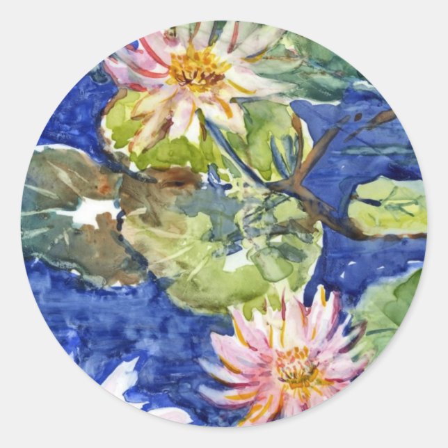 Sticker Rond Jardin aquatique en aquarelle (Devant)