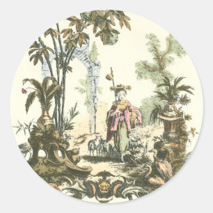 Sticker Rond Jardin asiatique avec femme et animaux