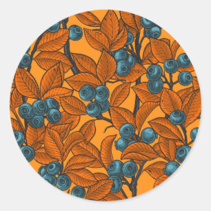 Sticker Rond Jardin aux bleuets, bleu et orange