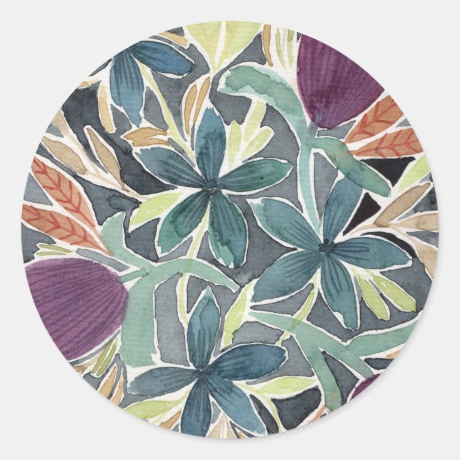 Sticker Rond Jardin aux fleurs aquarelles (Devant)