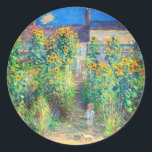 Sticker Rond Jardin aux fleurs de Monet<br><div class="desc">Stickers avec peinture à l’huile de Claude Monet Le jardin de l’artiste à Vétheuil (1880). Des tournesols et d'autres belles fleurs bleues et rouges bordent un chemin de jardin où les enfants se promènent agréablement. Un grand cadeau pour les amateurs d'impressionnisme et d'art français.</div>
