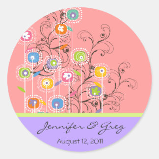 Sticker Rond Jardin aux fleurs super Économisez la date / Cadea