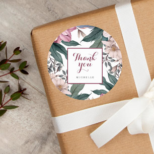 Sticker Rond Jardin Botanique Floral Moderne Merci pour l'anniv