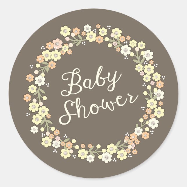 Sticker Rond Jardin Charme Floral Wreath Baby shower neutre (Devant)