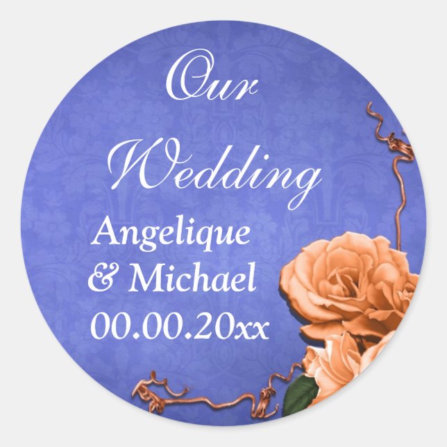 Sticker Rond Jardin de campagne mariage bleu orange (Devant)